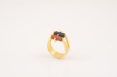 Black Red Gemstone Silver Ring, 925 Sterling Silver Ring, 18k Gold Plated Ring, Multi Stone Unique Ring