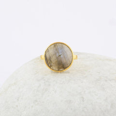 Elegant Labradorite Round Gemstone Ring - 925 Sterling Silver 18k Gold Plated Ring - Engagement Ring for Bride - Gift Her - Statement Ring