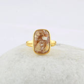 925 Sterling Silver Ring-Brecciated Mookaite Square 10x15mm Gemstone Ring-Micron Gold Plated Ring-Beautiful Wedding Ring-Christmas Gift Ring