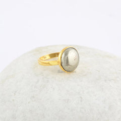 Pyrite Ring - Gold Plated Ring - 925 Solid Silver - 12mm Gemstone - Handmade Ring - Trendy Jewelry - Gift For Bridesmaid - Jewelry For A Mom
