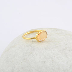Champagne Quartz Ring, Champagne Quartz 7x11mm Rectangle Gemstone Ring, 925 Sterling Silver Gold Plated Ring, Christmas Gift, Delicate Ring