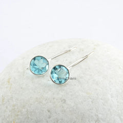 Aqua Quartz Earring, Aqua Quartz 10x10mm Buff Top Round Gemstone Earring, 925 Sterling Silver Dangle Earring