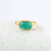 Silver Ring - 18k Gold Plated Ring - Sterling Silver Ring - Emerald Quartz 7x11mm Gemstone Bezel Ring - Ring for Girls - Christmas Gift Ring