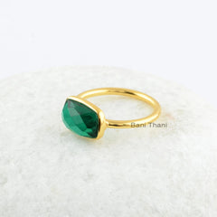 Silver Ring - 18k Gold Plated Ring - Sterling Silver Ring - Emerald Quartz 7x11mm Gemstone Bezel Ring - Ring for Girls - Christmas Gift Ring