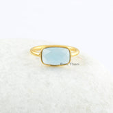 Blue Chalcedony Cushion Gemstone Ring - 18k Gold Plated Sterling Silver Ring - Anniversary Gift Ring for Wife - Statement Ring -Gift for Her
