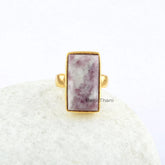 Lepidolite 11x20mm Rectangle Gemstone Ring, Sterling Silver Gold Plated Bezel Set Ring, Engagement Ring, Handmade Ring Jewelry, Cocktail Ring, Boho Ring