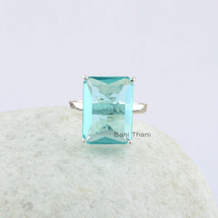 Aqua Quartz Ring - 925 Silver - Handmade Ring - Faceted Rectangle Gemstone - Semi Precious Jewelry - Jewelry For Graduation - Gift For Yoga