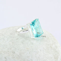 Aqua Quartz Ring - 925 Silver - Handmade Ring - Faceted Rectangle Gemstone - Semi Precious Jewelry - Jewelry For Graduation - Gift For Yoga