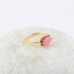 Pink Tourmaline Quartz - Handmade Ring - Gold Plated Ring - 925 Solid Silver Ring - Anniversary Gift for Women - Gift for Her - Dainty Ring