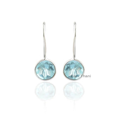Aqua Quartz Earring, Aqua Quartz 10x10mm Buff Top Round Gemstone Earring, 925 Sterling Silver Dangle Earring