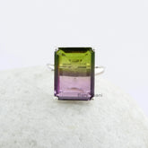 Tourmaline Bi Doublet 12x16mm Rectangle Sterling Silver Prong Set Ring, Handmade Gemstone Sterling Silver Ring