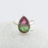 Tourmaline Bi Doublet 10x15mm Pear Shape Sterling Silver Gemstone Ring, Beautiful Birthday Gift for Her