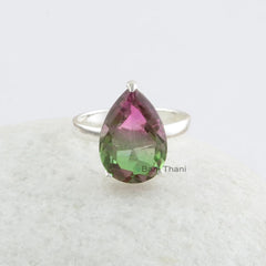 Tourmaline Bi Doublet 10x15mm Pear Shape Sterling Silver Gemstone Ring, Beautiful Birthday Gift for Her