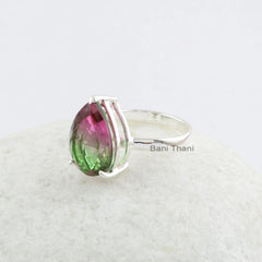 Tourmaline Bi Doublet 10x15mm Pear Shape Sterling Silver Gemstone Ring, Beautiful Birthday Gift for Her