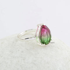 Tourmaline Bi Doublet 10x15mm Pear Shape Sterling Silver Gemstone Ring, Beautiful Birthday Gift for Her