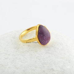 Natural Purpurite 10x14mm Pear Gemstone Ring, Micron Gold Plated 925 Sterling Silver Ring, Valentine's Day, Anniversary Gift, Delicate Ring