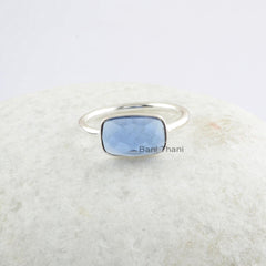 Blue Sapphire Quartz Handmade Ring - 925 Sterling Silver Bezel Ring - Ring for Women - Cushion Gemstone Ring - Birthstone Ring- Gift for Her