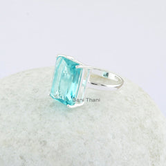 Aqua Quartz Ring - 925 Silver - Handmade Ring - Faceted Rectangle Gemstone - Semi Precious Jewelry - Jewelry For Graduation - Gift For Yoga