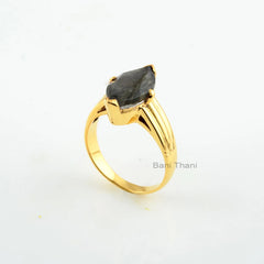 Labradorite Ring - Marquise 8x14mm Gemstone - Gold Plated Ring - 925 Sterling Silver - Handmade Jewelry - Jewelry for Womens - Gift for Her