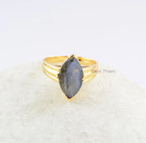 Labradorite Ring - Marquise 8x14mm Gemstone - Gold Plated Ring - 925 Sterling Silver - Handmade Jewelry - Jewelry for Womens - Gift for Her