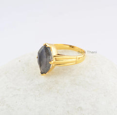 Labradorite Ring - Marquise 8x14mm Gemstone - Gold Plated Ring - 925 Sterling Silver - Handmade Jewelry - Jewelry for Womens - Gift for Her
