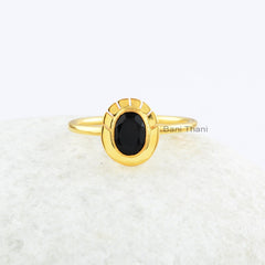 Black Onyx Ring - 925 Sterling Silver - Onyx 5x7mm Oval Stone - Rose Gold Plated Ring - Elegant Jewelry - Gift For Birthday- Jewelry For Mom