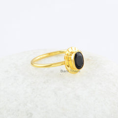 Black Onyx Ring - 925 Sterling Silver - Onyx 5x7mm Oval Stone - Rose Gold Plated Ring - Elegant Jewelry - Gift For Birthday- Jewelry For Mom