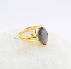 Labradorite Ring - Marquise 8x14mm Gemstone - Gold Plated Ring - 925 Sterling Silver - Handmade Jewelry - Jewelry for Womens - Gift for Her