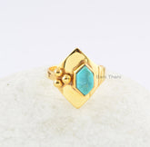 Arizona Turquoise Hexagon 5x9mm Gemstone Ring-Handmade Ring-18k Gold Plated Sterling Silver Ring-Christmas Gift Ring-Anniversary Gift Ring
