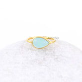Blue Chalcedony 8x12mm Pear Gemstone Ring for Women - Gold Plated Ring - Solid 925 Sterling Silver Christmas Gift Ring - Wedding Gift Rings