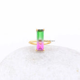 Watermelon Tourmaline Bi Doublet Quartz Ring - Baguette Gemstone Ring - 925 Silver - Handmade Ring - Gift For Group - Jewelry For Graduate