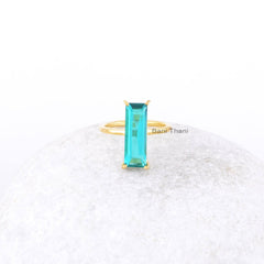 Teal Quartz Ring - Sterling Silver - Rectangle Gemstone Ring - Semi Precious Jewelry - Gift For Sister In Law - Jewelry For Bridesmaids
