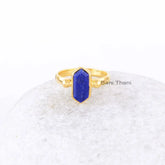 Lapis Ring, Lapis Lazuli 6x12mm Hexagon Shape Gemsotne Ring, 925 Sterling Silver Bezel Ring, 18k Gold Plated Bezel Ring, Gift Ring For Women