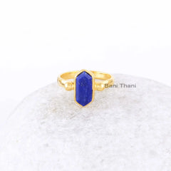 Lapis Ring, Lapis Lazuli 6x12mm Hexagon Shape Gemsotne Ring, 925 Sterling Silver Bezel Ring, 18k Gold Plated Bezel Ring, Gift Ring For Women