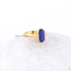 Lapis Ring, Lapis Lazuli 6x12mm Hexagon Shape Gemsotne Ring, 925 Sterling Silver Bezel Ring, 18k Gold Plated Bezel Ring, Gift Ring For Women