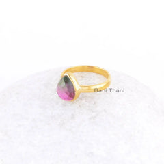 Tourmaline Ring-Tourmaline Bio Doublet Quartz Ring-925 Sterling Silver Ring-Pear Cut Ring-Faceted Pear 8x10mm Gemstone Ring-Gift For Mother