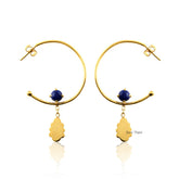 Hoop Earrings-Lapis Lazuli Round 6mm Gemstone Earrings-Handmade Earrings-Micron Gold Plated 925 Sterling Silver Drop Earrings-Christmas Gift