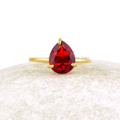 Garnet Ring-Garnet Quartz Pear 8x10mm Prong Setting Sterling Silver Ring-Gold Plated Ring-Garnet Quartz Ring-Bridal Jewelry