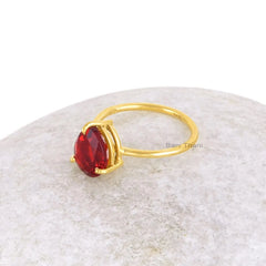 Garnet Ring-Garnet Quartz Pear 8x10mm Prong Setting Sterling Silver Ring-Gold Plated Ring-Garnet Quartz Ring-Bridal Jewelry