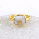White Calcite Ring-Copper White Calcite 10x10mm Cushion Sterling Silver Ring-18k Gold Plated Ring-Gemstone Ring