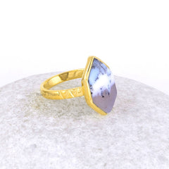 Dendritic Agate Ring - Dendritic Agate Hexagon Diamond shape 9x16mm Ring - Sterling Silver Ring - Gold Plated Ring - Bridesmaid Gift Ring