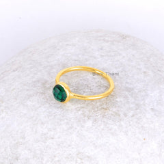 Beautiful Quartz Ring-Emerald Quartz Round Faceted 6mm Gemstone Ring, Gold Plated 925 Sterling Silver Jewelry Ring-Minimalist Stacking Ring