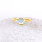 Aqua Quartz Stacking Ring - 925 Sterling Silver Gold Plated Ring - Minimalist Ring - Anniversary Gift - Birthstone Midi Ring - Gift for Her