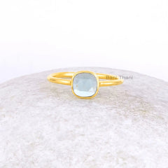 Aqua Quartz Stacking Ring - 925 Sterling Silver Gold Plated Ring - Minimalist Ring - Anniversary Gift - Birthstone Midi Ring - Gift for Her