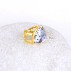 Dendritic Agate Gemstone Ring - Solid 925 Sterling Silver Ring - Gold Plated Ring - Daily Use Boho Ring - Authentic Gift Ring - Gift for Her