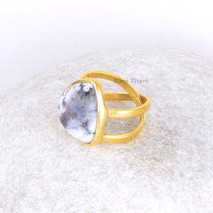 Dendritic Agate Gemstone Ring - Solid 925 Sterling Silver Ring - Gold Plated Ring - Daily Use Boho Ring - Authentic Gift Ring - Gift for Her