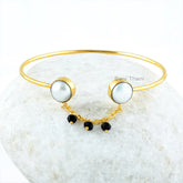 Pearl Bangle - Pure Silver - Handcrafted Bracelet - 9mm Round - Black Onyx Beads - Party Jewelry - Gift For Lover - Jewelry For Daughter