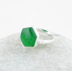 Green Aventurine Ring - Green Aventurine Hexagon 12mm Gemstone Ring - Anniversary Gift - 925 Sterling Silver - Engagement Gift for bride