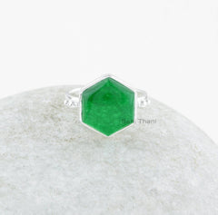 Green Aventurine Ring - Green Aventurine Hexagon 12mm Gemstone Ring - Anniversary Gift - 925 Sterling Silver - Engagement Gift for bride