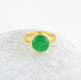 Green Aventurine Gemstone Ring - 10mm Round Ring - Gold Plated Ring - Sterling Silver Ring - Handmade Ring - Gift for Bridal - Gift for Her